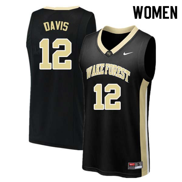 Women #12 Charlie Davis Wake Forest Demon Deacons College Basketball Jerseys Sale-Black